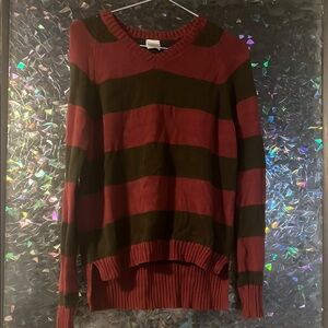 Burgundy and Green V-Neck Sweater